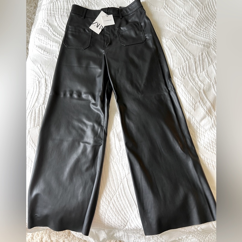 Zara faux leather Marine Pant in black